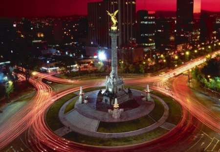 Mexico City in the night - cities, architecture, mexico, angel of the independence, night, monuments