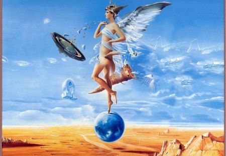 Magic Angel - symbols, clouds, planet, planet surface, angel