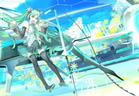 Hatsune Miku series6 - flying, anime, sky, girl