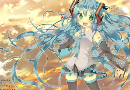 Hatsune Miku series11 - sky, long hair, girl, wind