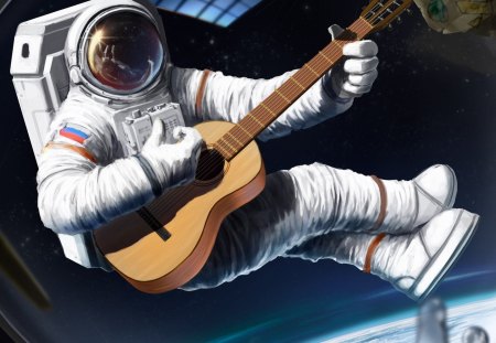 Astronaut - astronaut, guitar, cosmos, music, abstract, blue