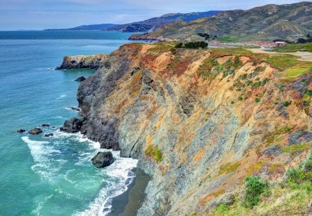 wonderful sea cliffs along a coast - village, sea, cliffs, coast