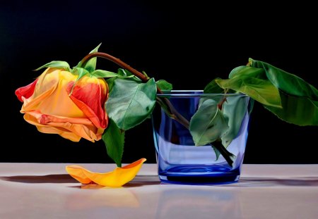 FADING LOVE - glass, flower, tea, rose, petal, art