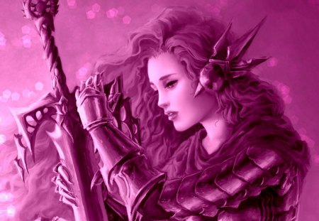 Warrior girl - sword, purple, pink, beauty, girl, warrior, fantasy, armor, princess, glitter, woman