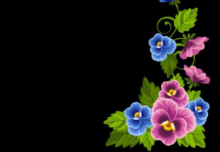 Color in black - flowers, black, grafik, beautiful, computer, colors, desktop