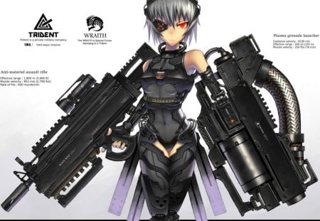 girl in arms - gun, cool, girl, anime, arms, in