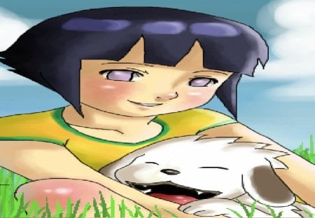 Hinata_and_Akamaru - akamaru, anime, hinata, naruto