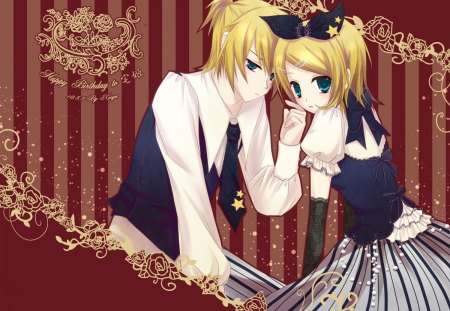 ~Secret Love~ - rin and len kagamine, vocaloid, blonde, love, anime, romance, blue eyes, bows, siblings