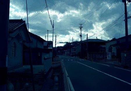 Early Morning - clouds, street, house, orginal, empty, scenic, morning, art