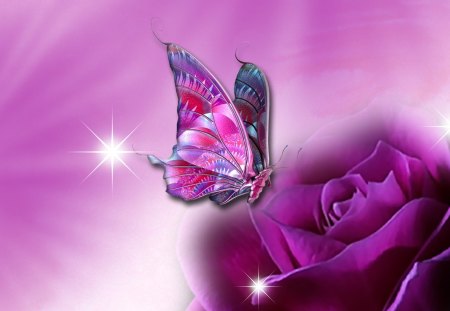 Jeweled Butterfly - jeweled, butterfly, rose, purple