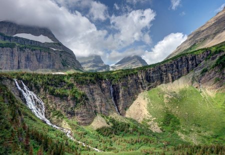 waterfalls - waterfalls, tree, forest, mountain