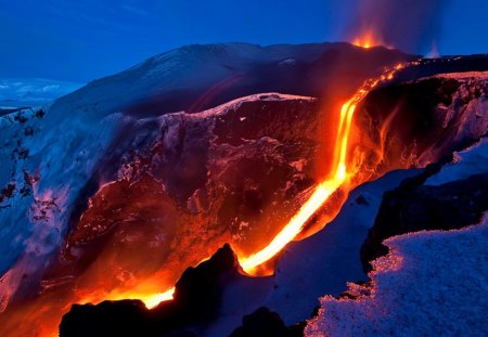 iceland volcano errupting - fire, mountains, iceland, volcano