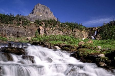 waterfalls glacier national park - river, waterfalls, water, mountain