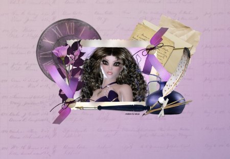 Love Letter Poser - woman, love, purple, letter, poser, pretty, fantasy