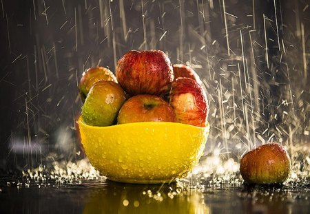 Apple - table, apple, photo, rain