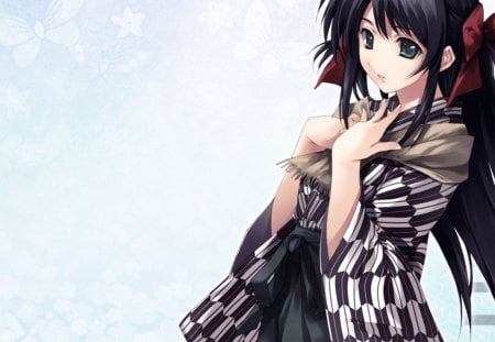 Anime Girl - beauty, girl, female, anime, kimono, black hair, cute