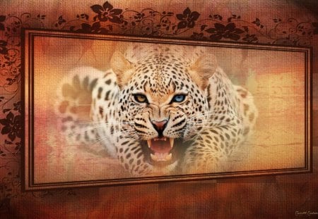 Roar - roar, nature, blue, brown, digital, wild, cat