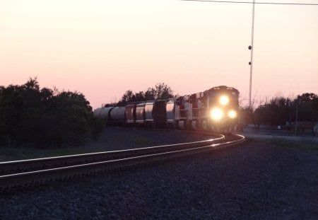 The Night Train - train, tracks, dusk, railroads