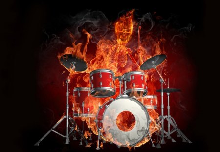 Flaming Skeletal Drummer - music, entertainment, people, other