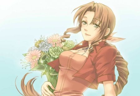 Anime woman - anime, flowers, female, beautiful