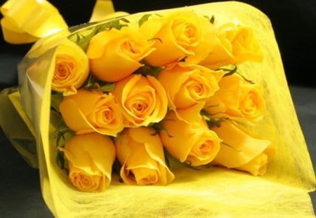 yellow roses - roses, beauty, flowers, bouquet, yellow