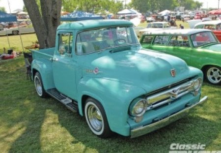 56 F 100 - ford, classic, white walls, aqua