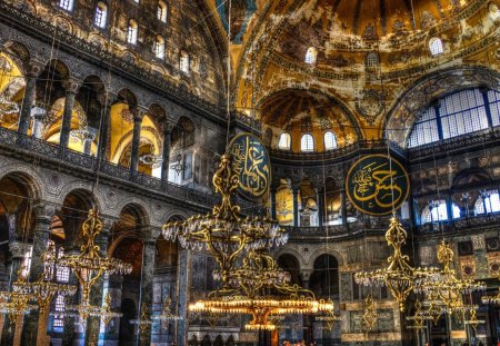 magnificent mosque interior hdr - paint, windows, interior, chandeliers, hdr, mosque