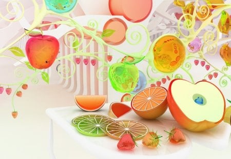 Fruits - food, colorful, 3D, fruits