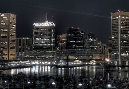 luces de la noche - city, light, water, building