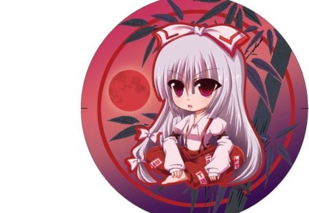 Fujiwara no Mokou - ed, anime, kawaii, long hair, bamboo, fujiwara no mokou, white hair, touhou, plain, ribbon, chibi, silver hair, anime girl, girl, simple, red eyes, white, cute