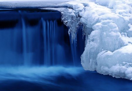 Waterfalls - nature, ice, blue, clouds, waterfalls