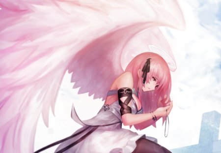 Angel - sexy, hot, angel, female, girl, long hair, pink hair, wings, anime girl, wing, feather, anime, cute, fantsy girl