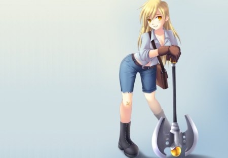 MLP - DerpyHooves - anime, cartoon, female, blonde, mlp, blond hair, long hair, blond, plain, hd, weapon, anime girl, realistic, hot, girl, simple, blonde hair, cg, my little pony, cute, 3d, sexy