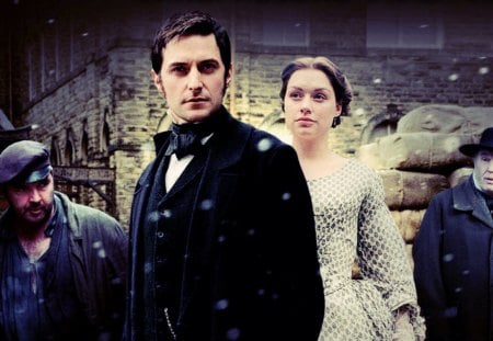 North & South (2004) - woman, beauty, john thornton, movie, black, white, man, daniela denby-ashe, actress, girl, margaret hale, richard armitage, tv series, north and south, blue, actor, dress