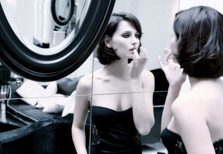 Anna Safroncik - woman, beauty, actress, movie, girl, tv series, black, anna safroncik, white, mirror