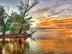 wonderful sunset on a rippled bay hdr