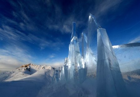 Ice in the blue - ice, winter, blue, cold, snow