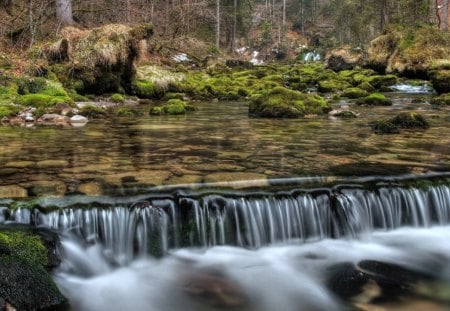 wonderful river falls - forest, moss, rocks, river, waterfalls