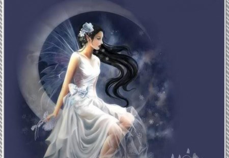 FAIRY - MOON, WHITE, DRESS, FAIRY, FEMALE