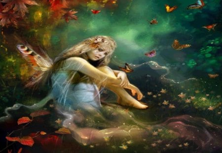 FANTASY - FOREST, WINGS, FAIRY, FEMALE, BUTTERFLIES