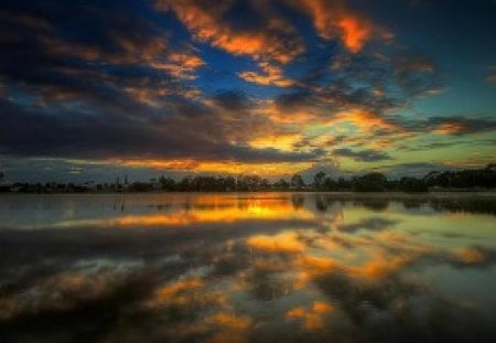 Reflecting on the Sunrise - nature, sky, reflecting, clouds