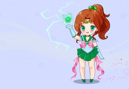 Chibi Jupiter - cute, plain, makoto kino, sailor jupiter, anime girl, adorable, girl, ribbon, sailor moon, adore, sailomoon, kino makoto, simple, pretty, kawaii, magical girl, green eyes, sweet, brown hair, anime, makoto, long hair, nice, skirt, lovely, chibi, female