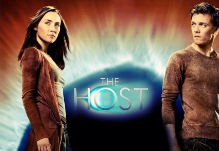 The Host (2013) - woman, actress, the host, movie, girl, blue eyes, saoirse ronan, melanie, wanda, ian, man, jake abel, orange, actor