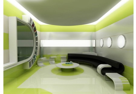 I love the green color - house, room, floor, green