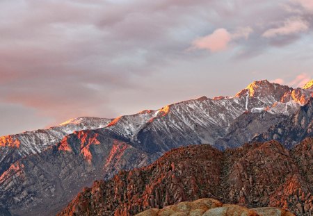 barren mountain range at sunset - clouds, sunset, mountains, barren, rocks