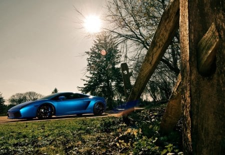 lamborghini gallardo in the countryside - countryside, sunny, car, blue