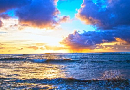 gorgeous sea and sky - sky, clouds, sunset, sea, waves