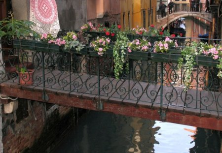 Romantic Bridge in Venice - Town, See, Flowers, Bridge