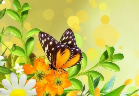 âœ¼.Bright and Beautiful.âœ¼ - fragrance, animals, wings, creative pre-made, yellow, pretty, softness beauty, cute, butterflies, attractions in dreams, flutters, lovely, bright, love four seasons, butterfly, flowers, colors, butterfly designs, lovely flowers