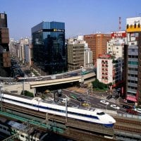 bullet train, ginza district, tokyo, japan